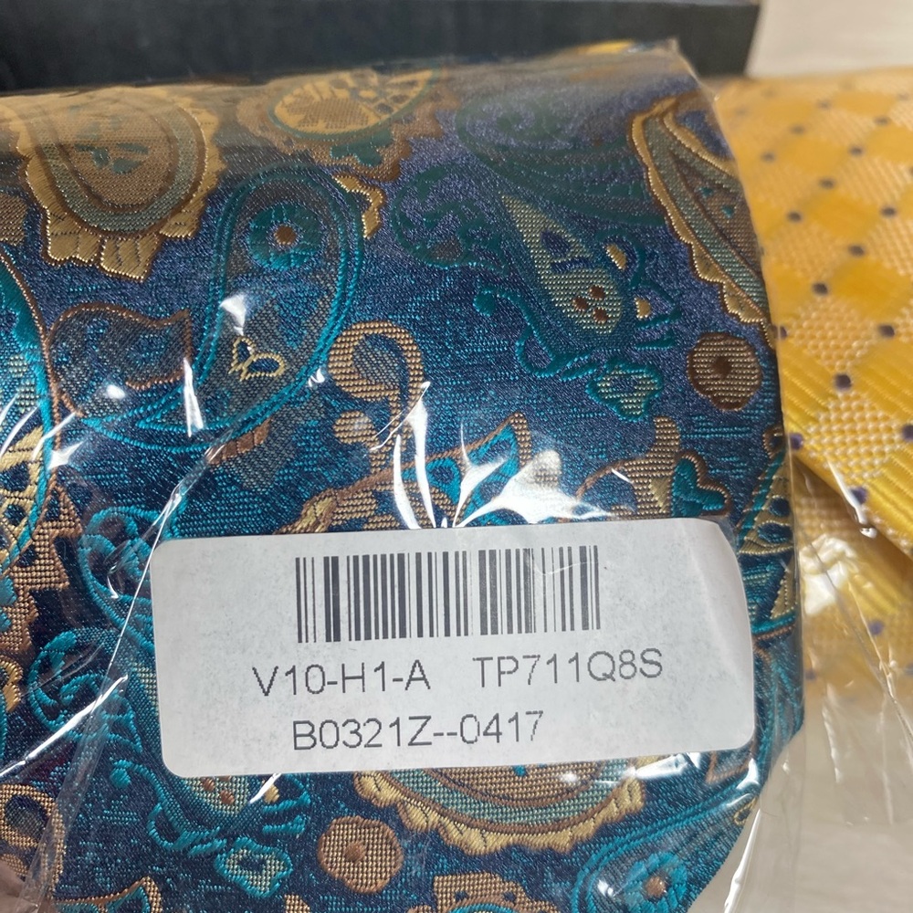 HISDERN Mens 3 Pcs Neckties Tie and Pocket Square Set Blue Yellow - Picture 6 of 11